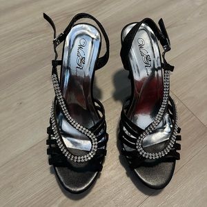 Black Glitter Heels with Silver Accent